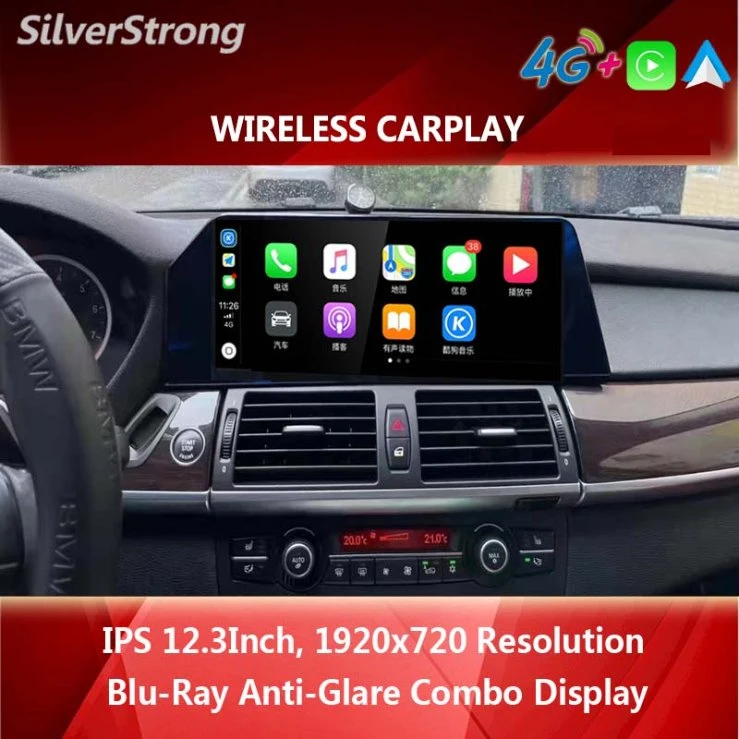12.3" Carplay Android 11 Car Radio for BMW X5 E70 X6 E71 2007-2013 CCC Cic blue Anti G-Lare Screen 4G GPS Stereo Player WiFi DSP